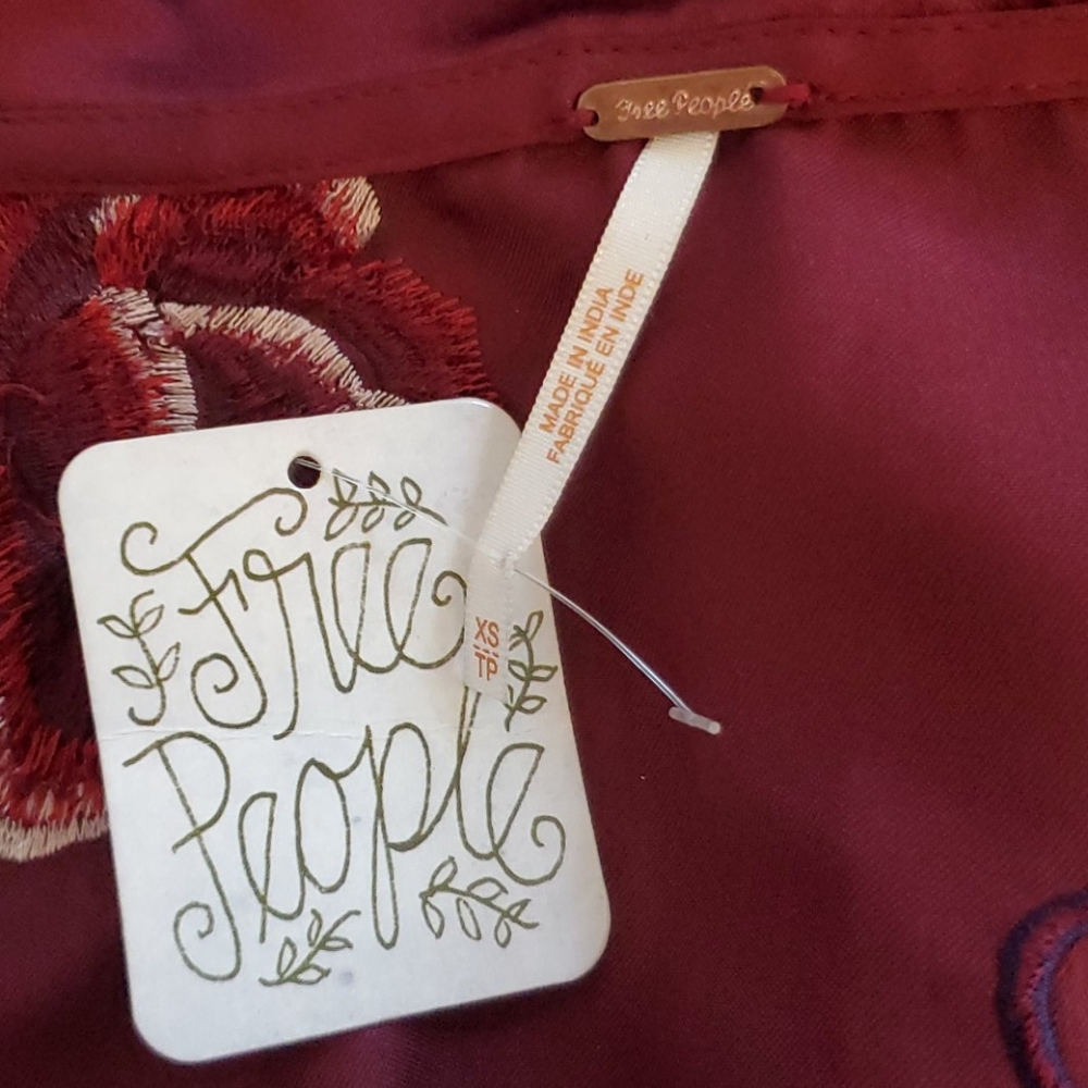 Free People Burgundy Embroidered Blouse NWT - Picture 6 of 7